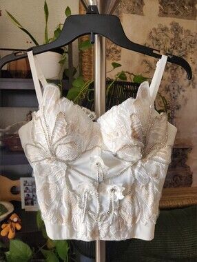 White Lace Rhinestone Floral Bustier Corset Top